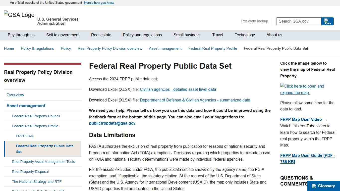 Federal Real Property Public Data Set GSA